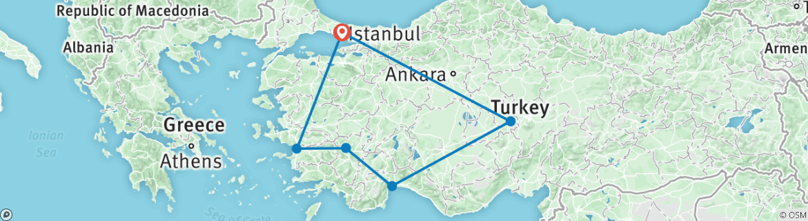 Image of a map showing the route of the tour