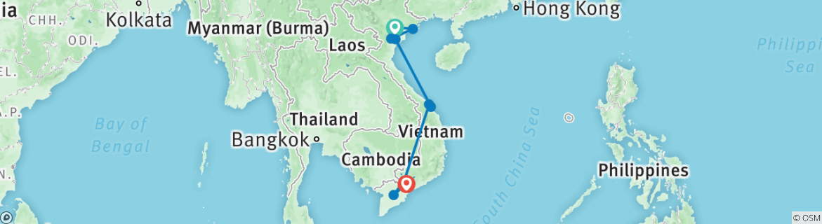 Image of a map showing the route of the tour