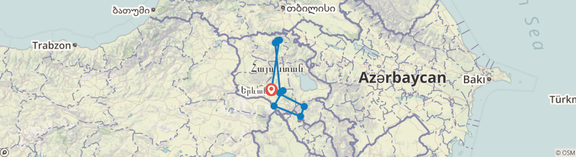 Image of a map showing the route of the tour