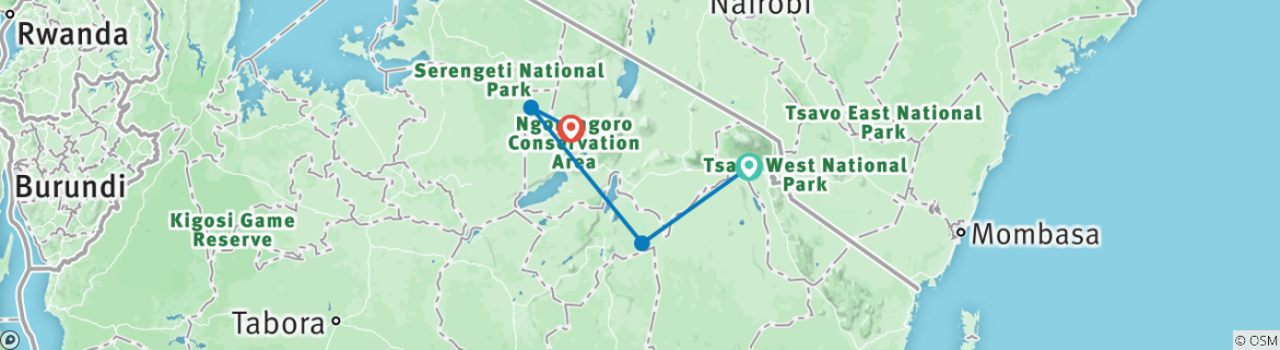 Image of a map showing the route of the tour