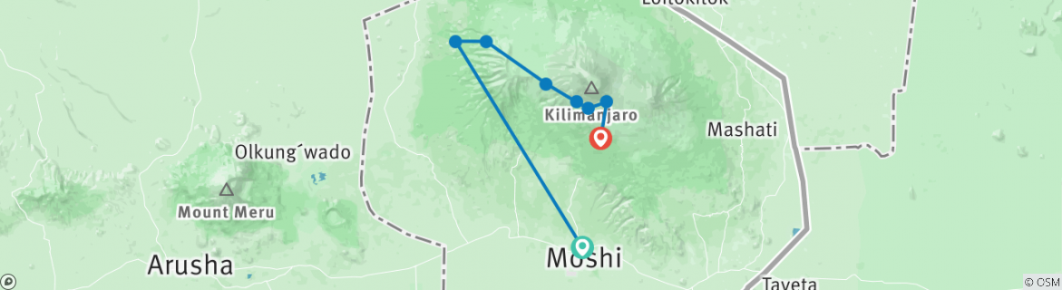 Image of a map showing the route of the tour