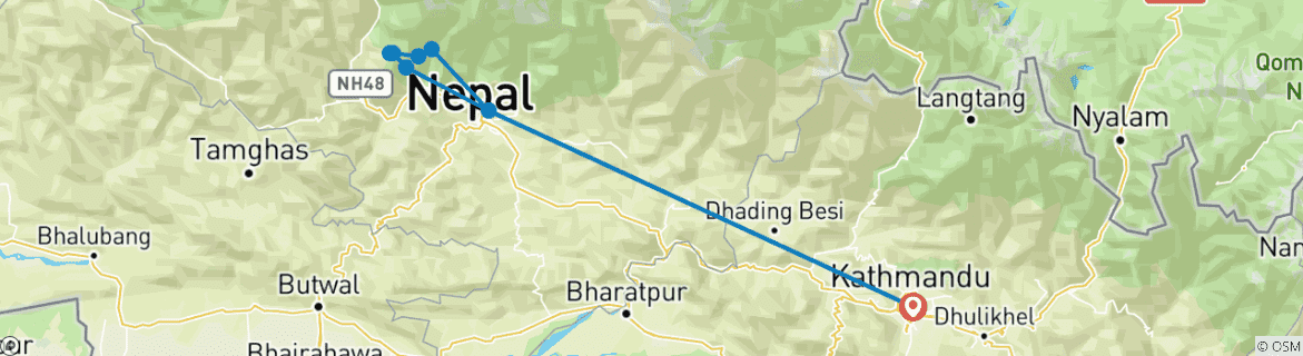 Image of a map showing the route of the tour