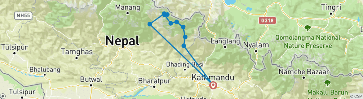 Image of a map showing the route of the tour