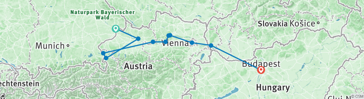 Image of a map showing the route of the tour