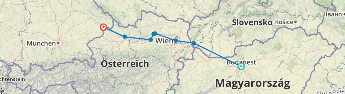 Image of a map showing the route of the tour