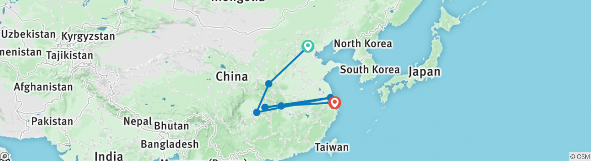 Image of a map showing the route of the tour