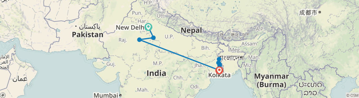 Image of a map showing the route of the tour