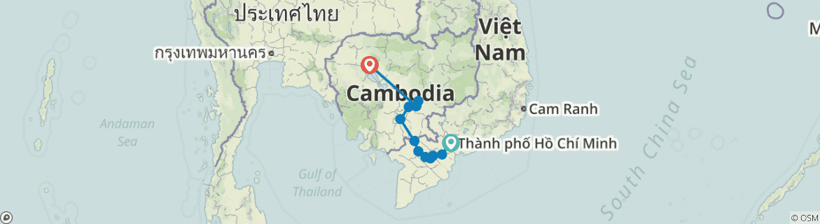 Image of a map showing the route of the tour
