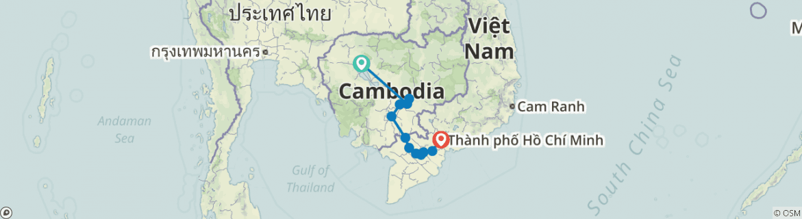 Image of a map showing the route of the tour