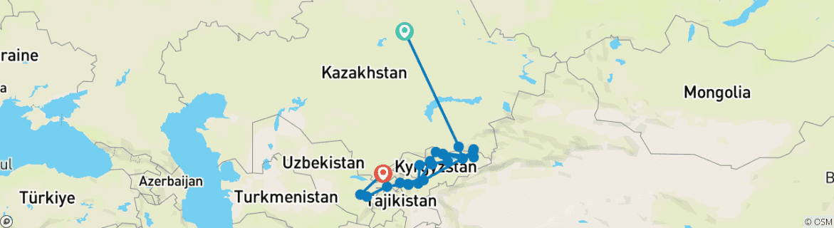 Image of a map showing the route of the tour