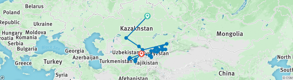 Image of a map showing the route of the tour