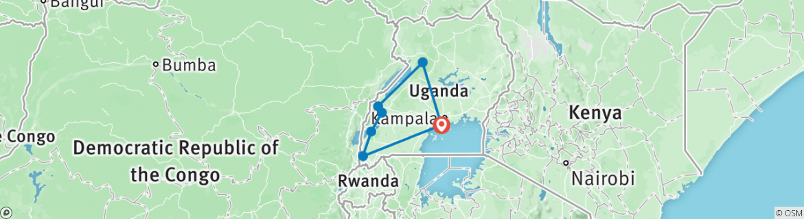 Image of a map showing the route of the tour