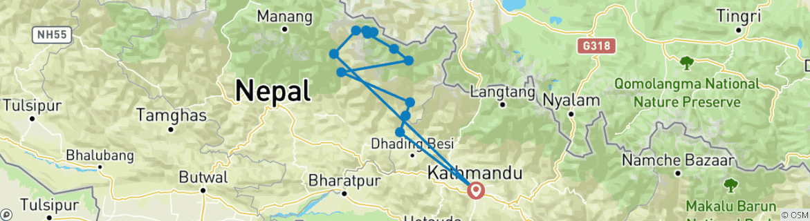 Image of a map showing the route of the tour