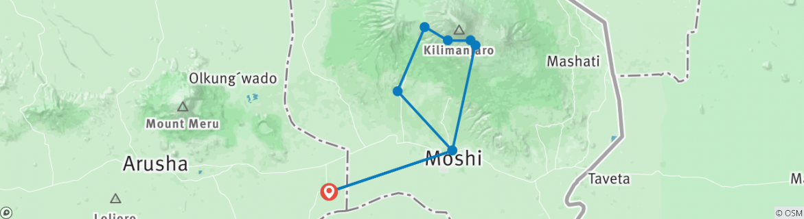 Image of a map showing the route of the tour