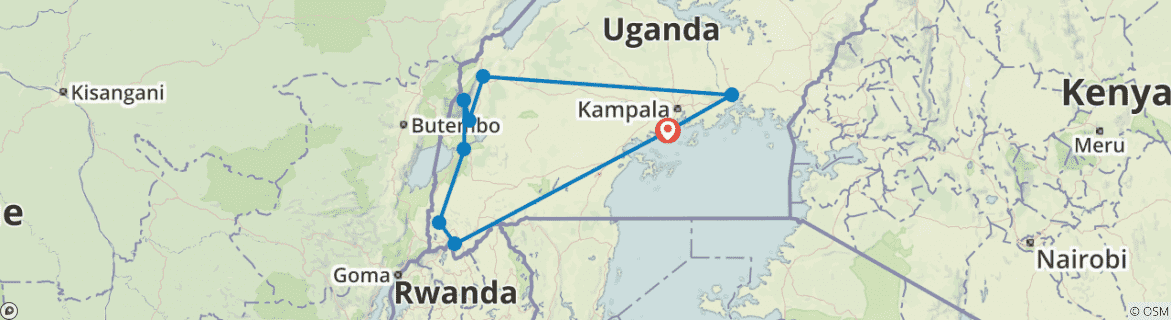 Image of a map showing the route of the tour