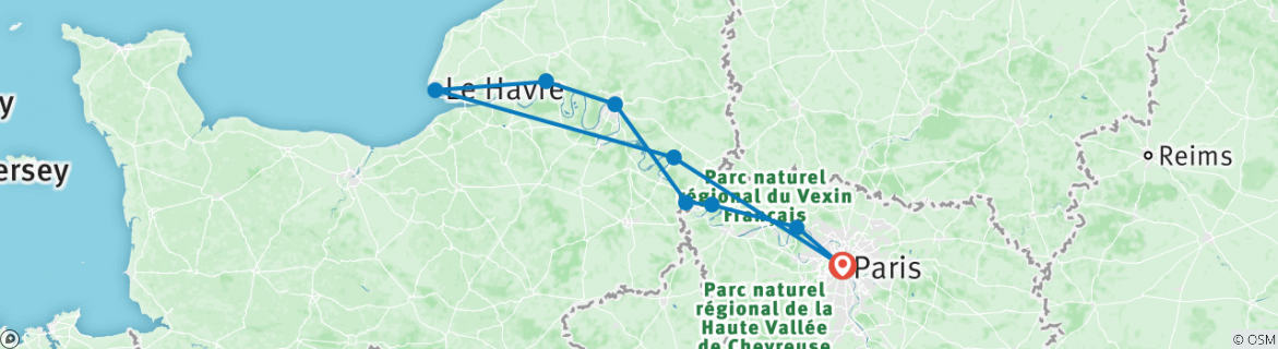 Image of a map showing the route of the tour