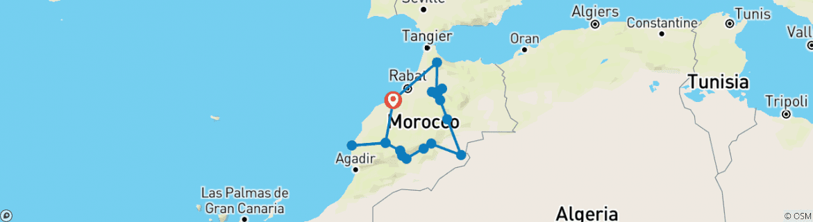 Image of a map showing the route of the tour
