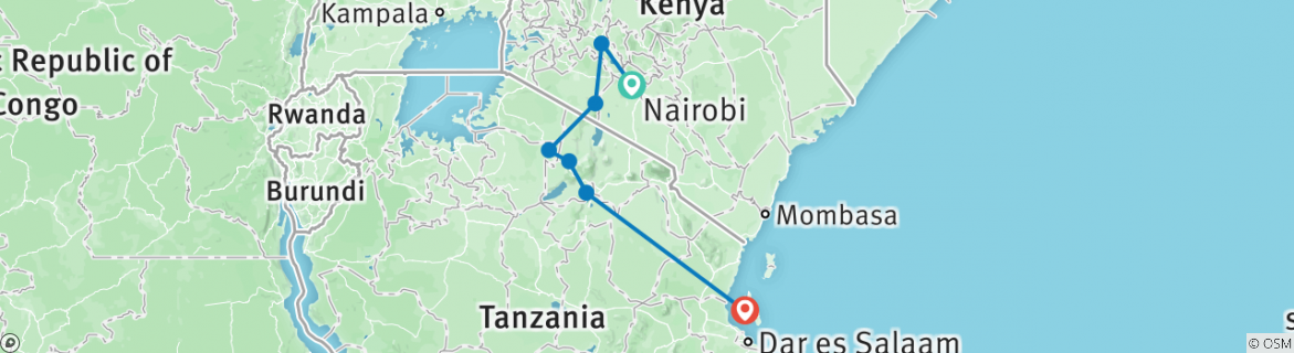 Image of a map showing the route of the tour