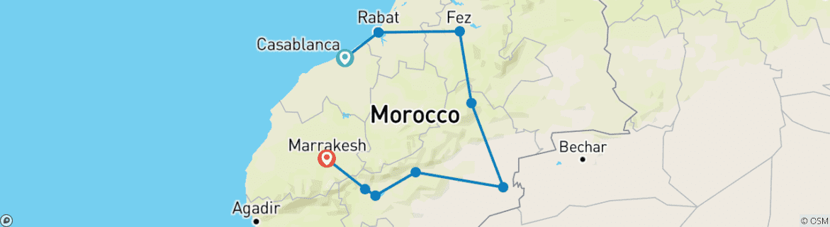 Foto van een kaart met de route van de rondreis