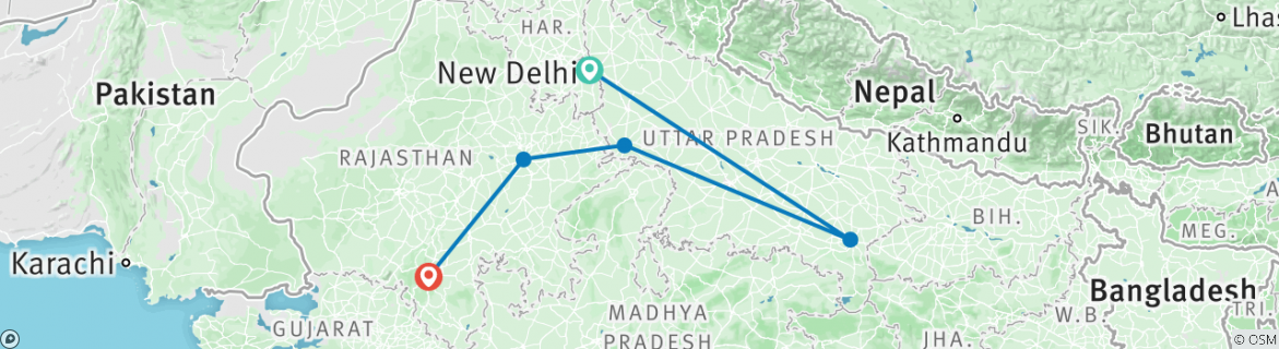 Image of a map showing the route of the tour