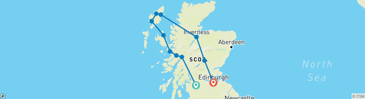 Image of a map showing the route of the tour