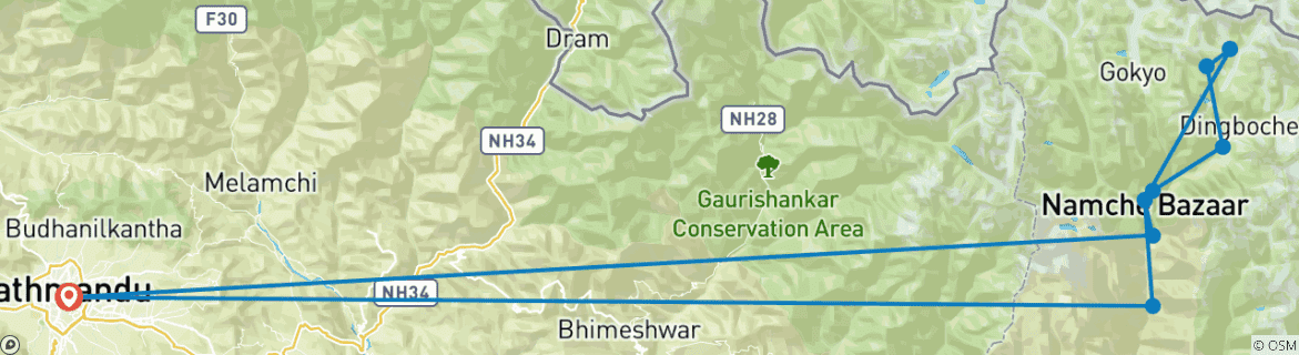 Image of a map showing the route of the tour