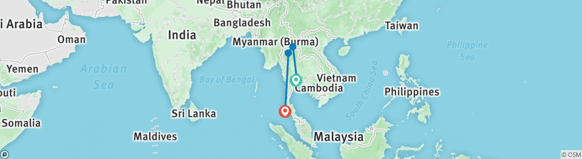 Image of a map showing the route of the tour