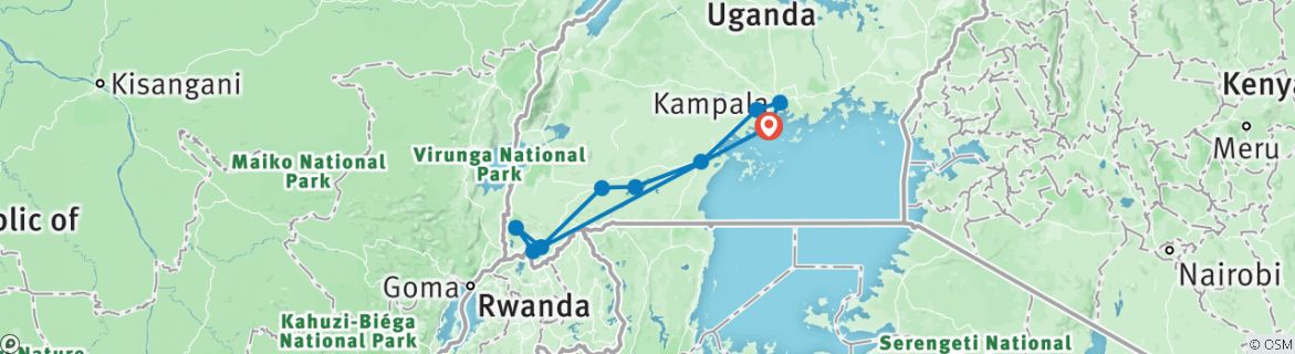 Image of a map showing the route of the tour