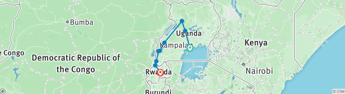 Image of a map showing the route of the tour