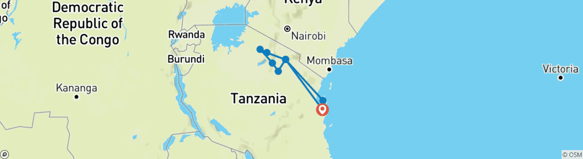 Image of a map showing the route of the tour