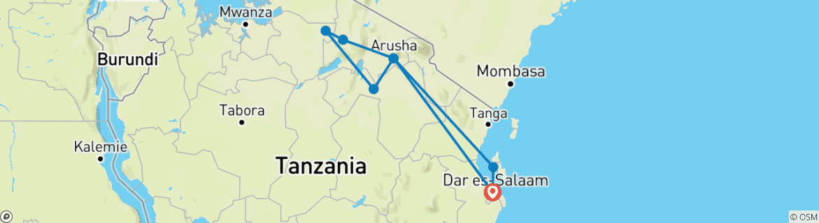 Image of a map showing the route of the tour