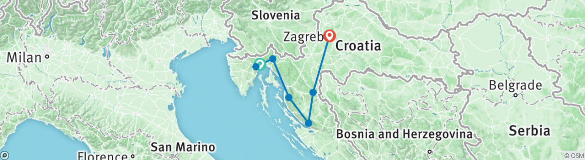 Image of a map showing the route of the tour