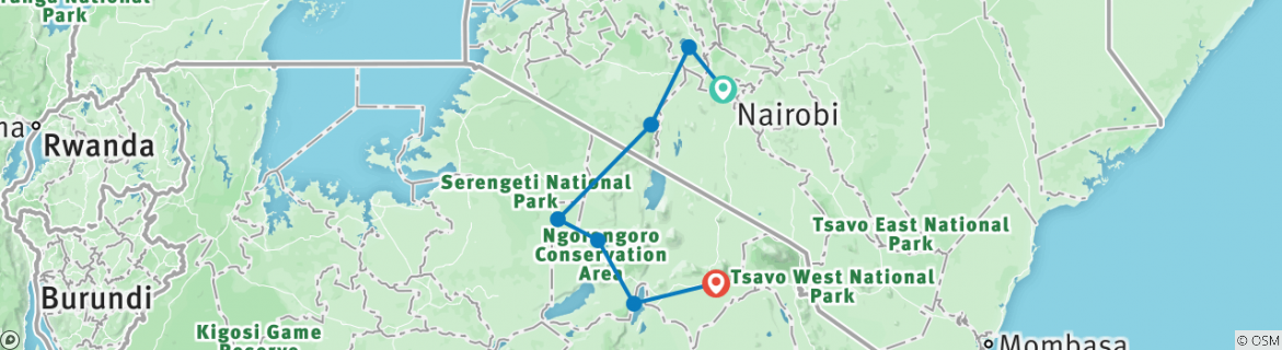 Image of a map showing the route of the tour