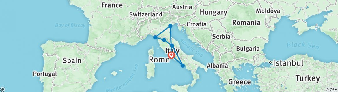 Image of a map showing the route of the tour