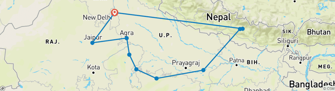 Image d'une carte montrant l'itinéraire du circuit