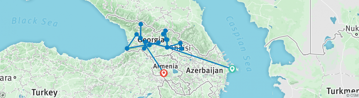 Image of a map showing the route of the tour