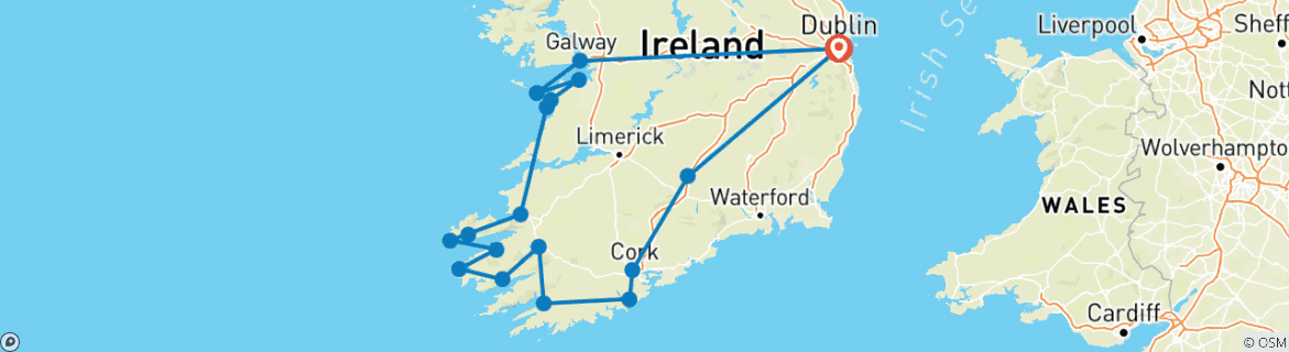 Image of a map showing the route of the tour