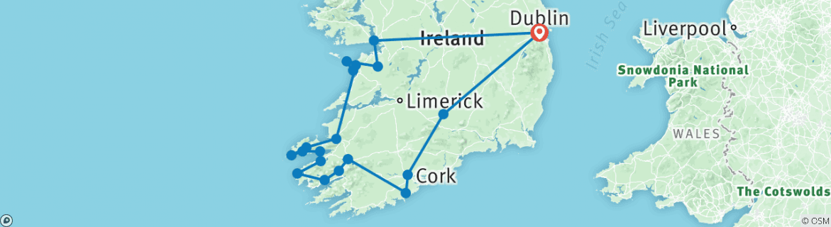 Image of a map showing the route of the tour