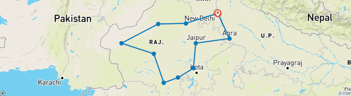 Image of a map showing the route of the tour