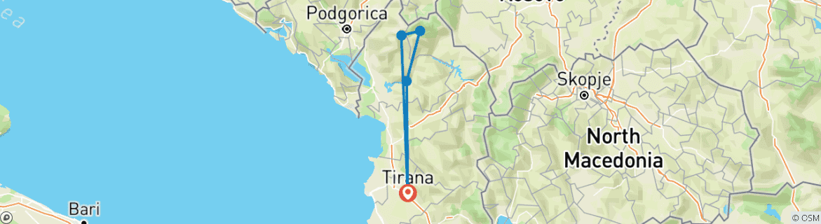 Image of a map showing the route of the tour
