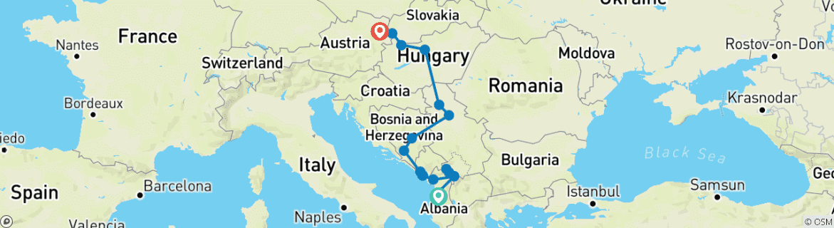 Karte mit der Reiseroute