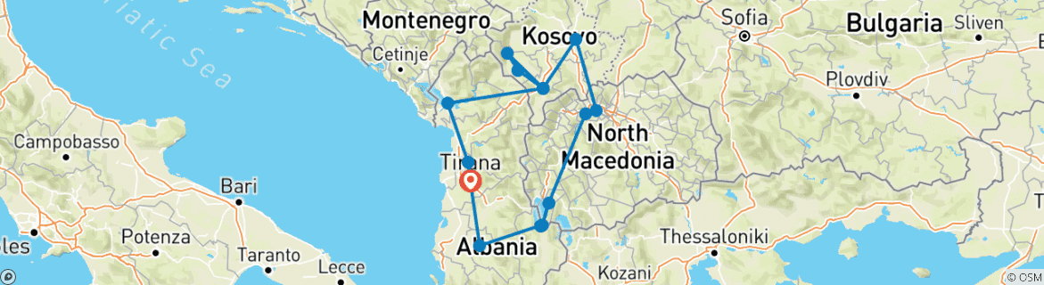 Karte mit der Reiseroute