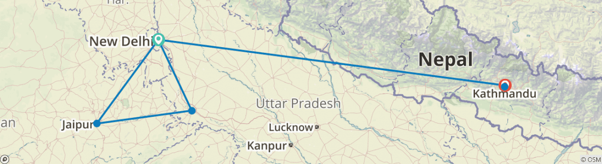 Image of a map showing the route of the tour