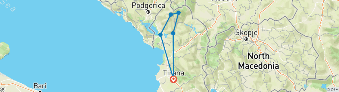 Image of a map showing the route of the tour