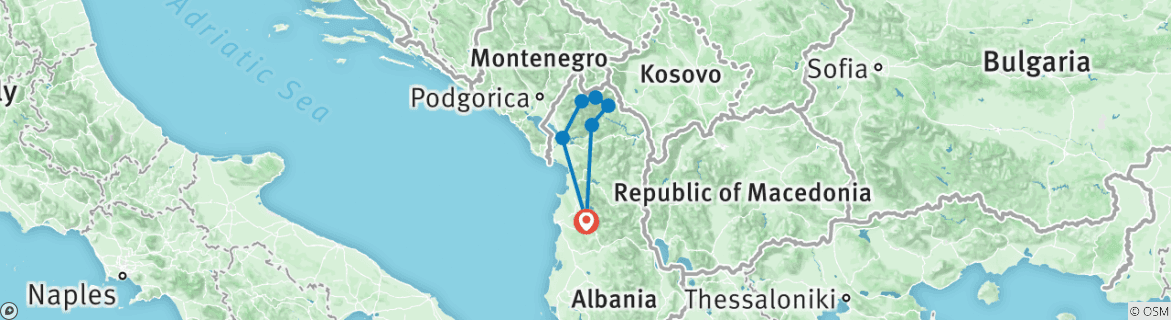Image of a map showing the route of the tour