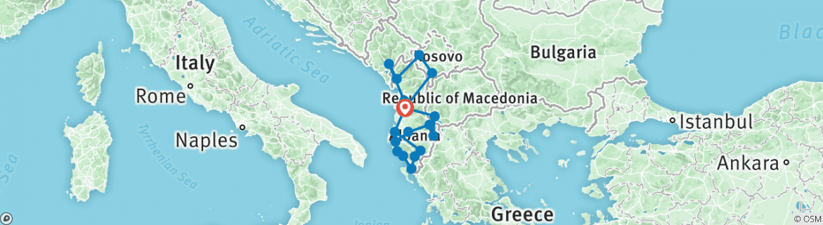 Image of a map showing the route of the tour