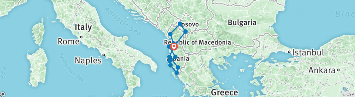 Image of a map showing the route of the tour