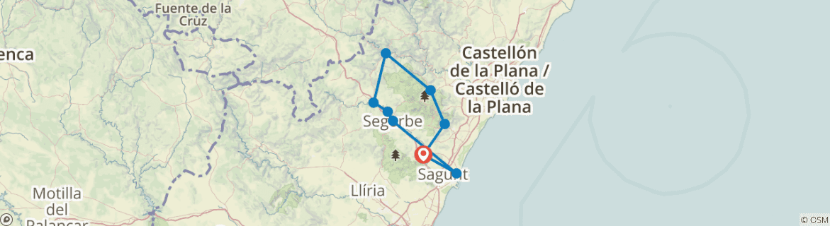 Image of a map showing the route of the tour