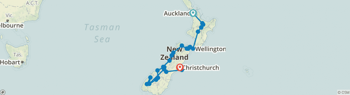 Image of a map showing the route of the tour