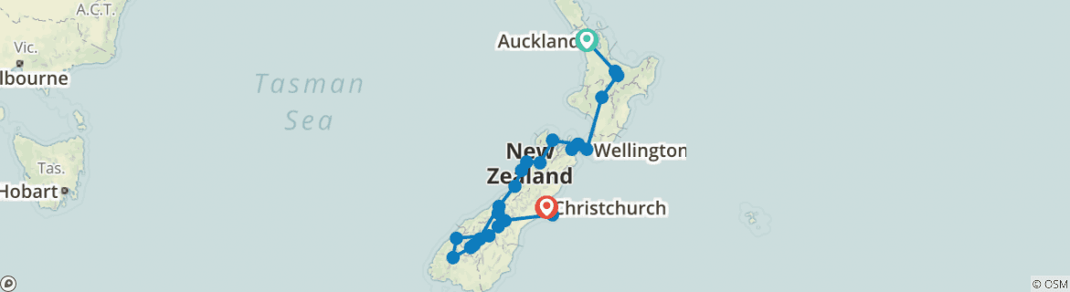 Image of a map showing the route of the tour